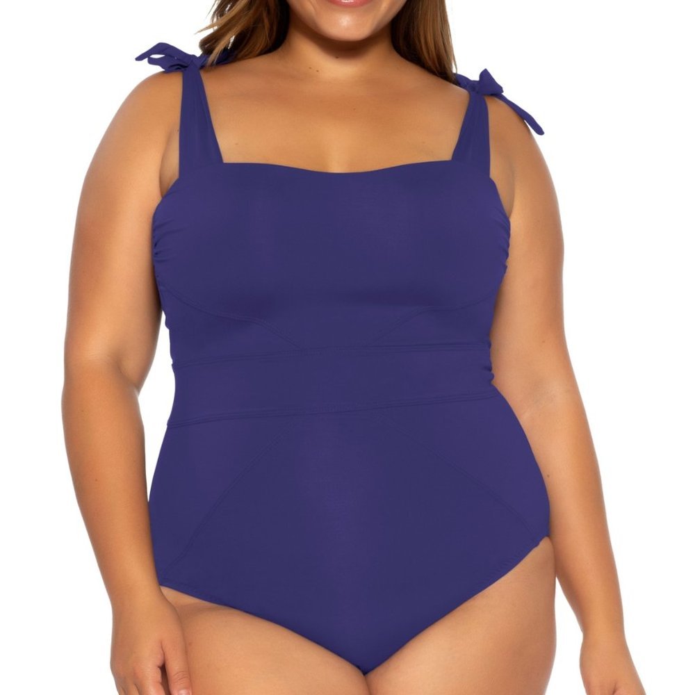 Becca Etc Plus Size Tie-Shoulder Swimsuit Navy Size 2X